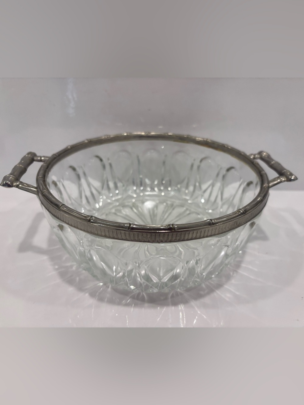 Vintage Leonard silver plate bamboo handle serving bowl fruit salad bowl